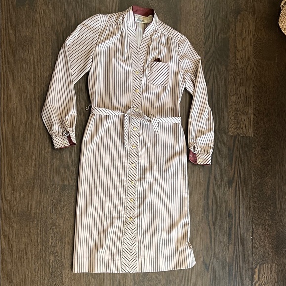 I Magnin Dresses & Skirts - Vintage I Magnin Striped Cream and Brown Women's‎ shirt dress
